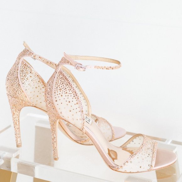 Badgley Mischka Rare Shiraz Blush Satin 7.5 Dress Sandal Stiletto Heels - Picture 6 of 16